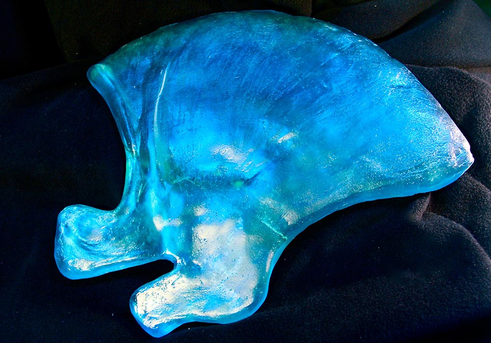 "Whale Shoulder Blade, Blue Green", cast lead crystal, 15" x 17" x 2"