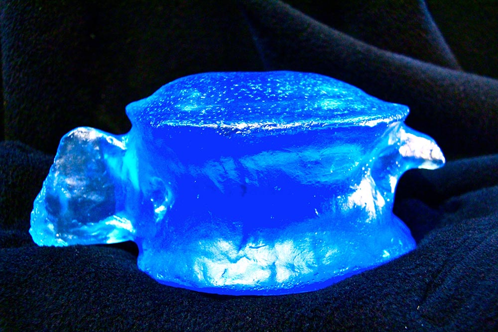 “Caudal Whale Vertebra, Blue #2”, cast lead crystal, 7" x 6" x 4"