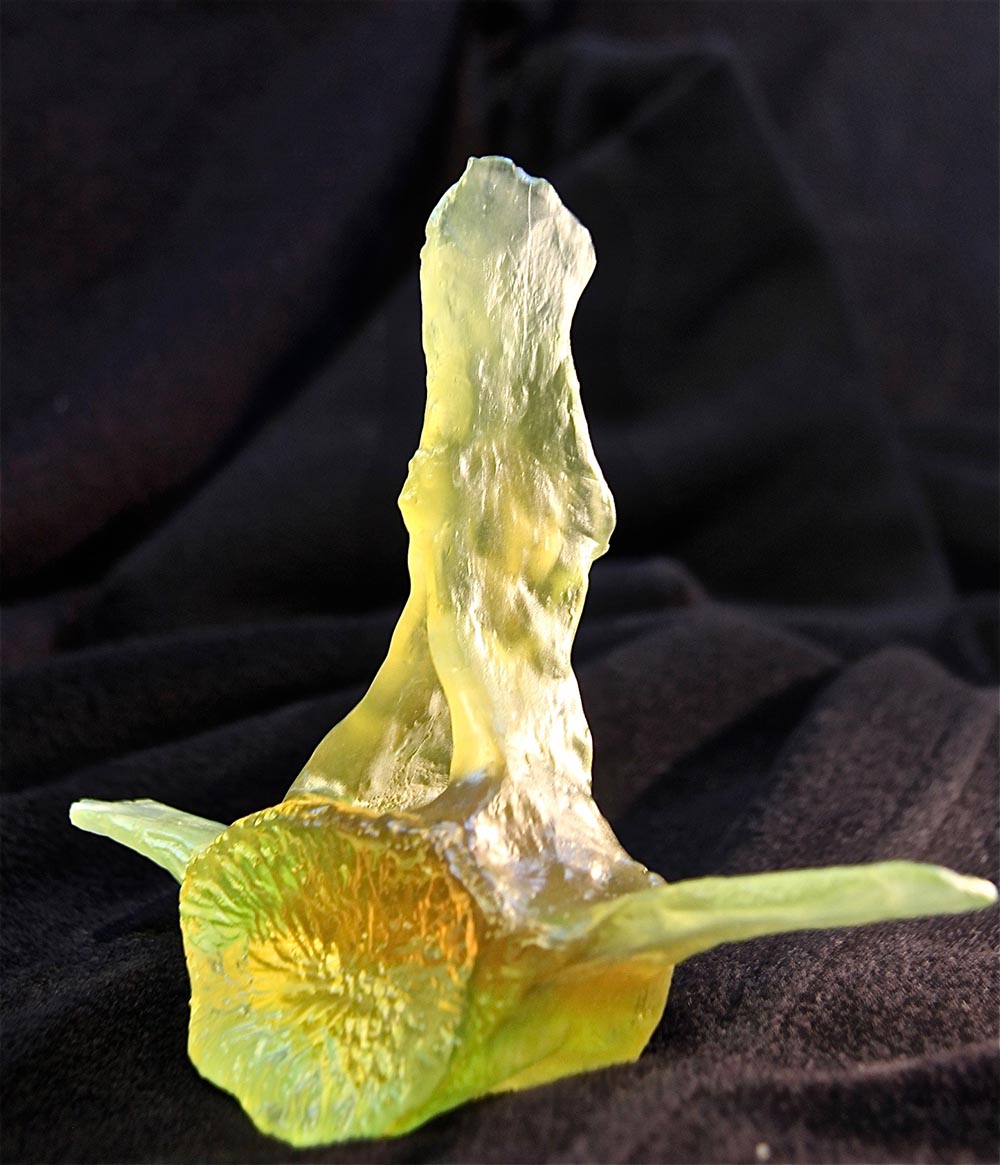 “Small Thoracic Vertebra (amber/lime)”, cast lead crystal, 9" x 7" x 2 1/2"