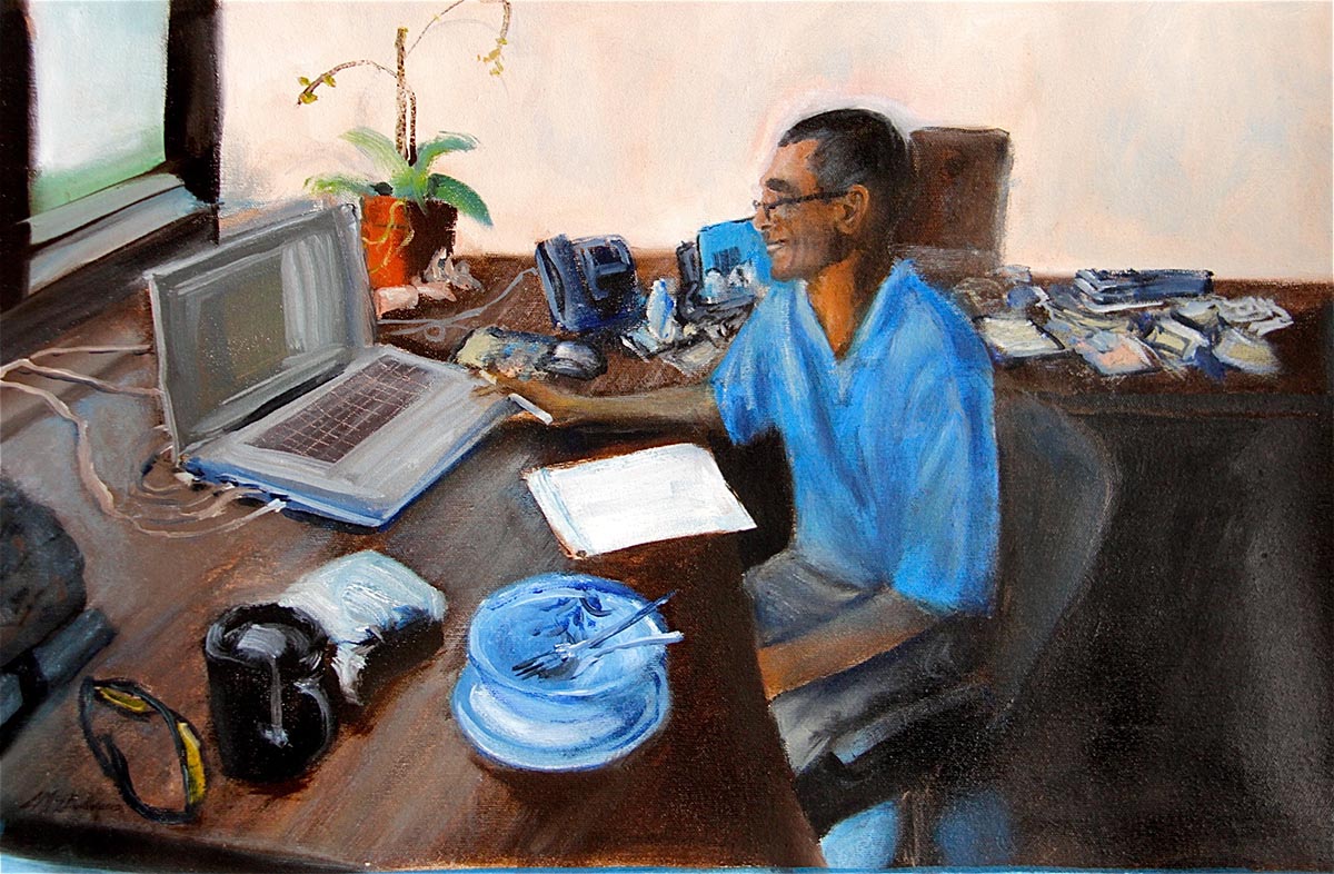 “Astronomer in Blue”, oil on canvas, 20" x 13"